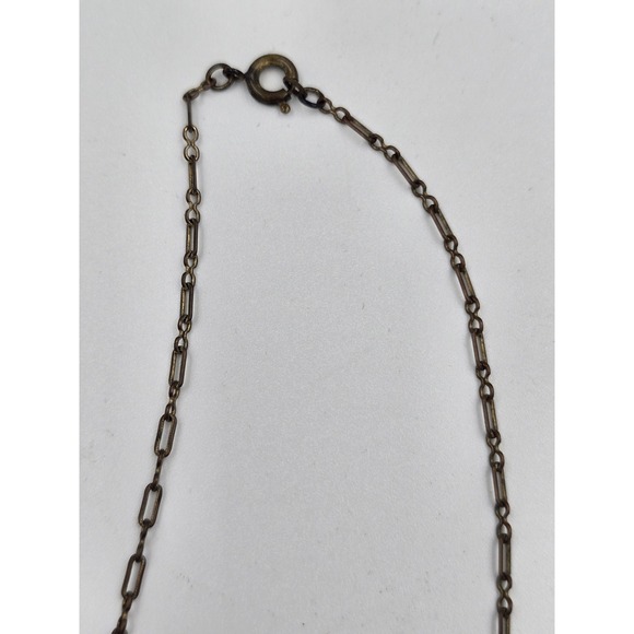 Antique Brass Filigree Necklace Red Glass Stones Art Deco Nouveau Style - Picture 6 of 16